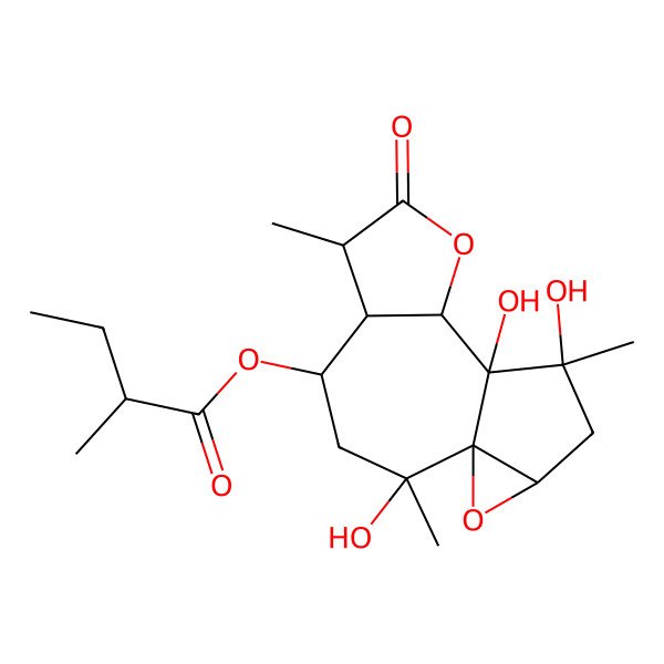 2D Structure of [(1R,2R,4S,5R,6S,9S,10R,11S,13S)-2,10,11-trihydroxy-2,6,11-trimethyl-7-oxo-8,14-dioxatetracyclo[8.4.0.01,13.05,9]tetradecan-4-yl] (2R)-2-methylbutanoate