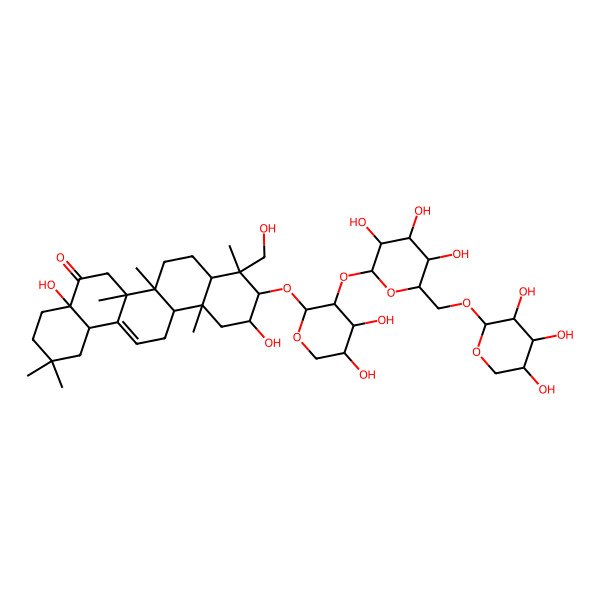 2D Structure of (4aR,6aR,6aS,6bR,8aR,9R,10R,11S,12aR,14bS)-10-[(2S,3R,4S,5S)-4,5-dihydroxy-3-[(2S,3R,4S,5S,6R)-3,4,5-trihydroxy-6-[[(2S,3R,4S,5S)-3,4,5-trihydroxyoxan-2-yl]oxymethyl]oxan-2-yl]oxyoxan-2-yl]oxy-4a,11-dihydroxy-9-(hydroxymethyl)-2,2,6a,6b,9,12a-hexamethyl-3,4,6,6a,7,8,8a,10,11,12,13,14b-dodecahydro-1H-picen-5-one