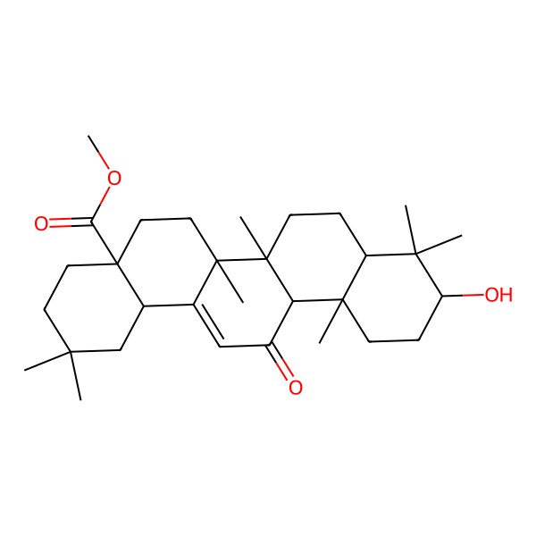 2D Structure of methyl 10-hydroxy-2,2,6a,6b,9,9,12a-heptamethyl-13-oxo-3,4,5,6,6a,7,8,8a,10,11,12,14b-dodecahydro-1H-picene-4a-carboxylate
