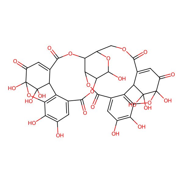 2D Structure of 1,13,14,18,18,19,28,34,35,39,39-Undecahydroxy-6,9,24,27,30,40,41-heptaoxanonacyclo[34.3.1.115,19.04,38.07,26.08,29.011,16.017,22.032,37]hentetraconta-3,11,13,15,21,32,34,36-octaene-2,5,10,20,23,31-hexone