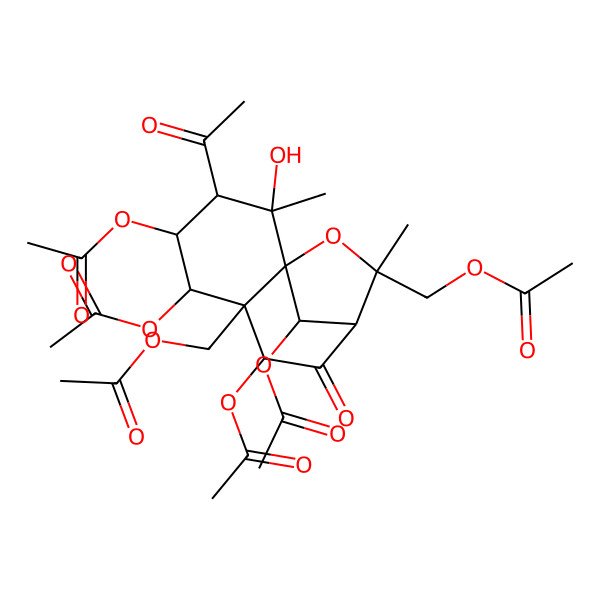 2D Structure of [3-Acetyl-4,5,7,12-tetraacetyloxy-6-(acetyloxymethyl)-2-hydroxy-2,10-dimethyl-8-oxo-11-oxatricyclo[7.2.1.01,6]dodecan-10-yl]methyl acetate