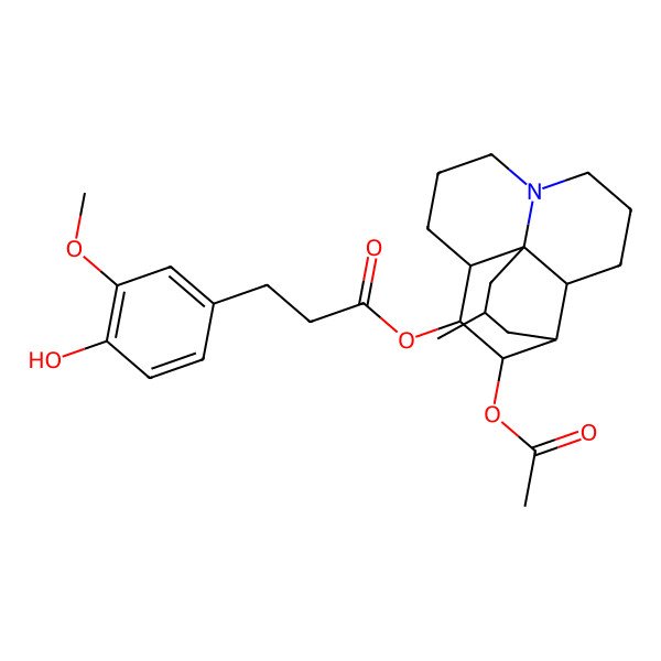 2D Structure of [(1R,2R,10S,11S,12S,13R,15R)-12-acetyloxy-15-methyl-6-azatetracyclo[8.6.0.01,6.02,13]hexadecan-11-yl] 3-(4-hydroxy-3-methoxyphenyl)propanoate