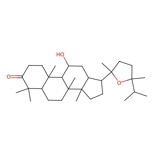 2D Structure of 17-(2,5-Dimethyl-5-propan-2-yloxolan-2-yl)-11-hydroxy-4,4,8,10,14-pentamethyl-1,2,5,6,7,9,11,12,13,15,16,17-dodecahydrocyclopenta[a]phenanthren-3-one