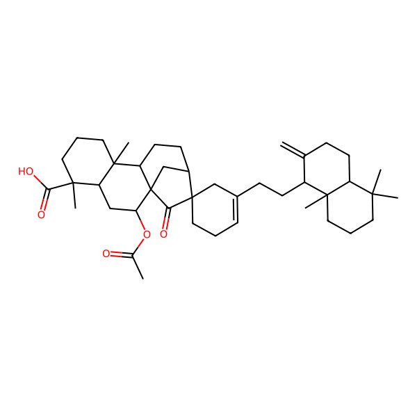 2D Structure of 2'-acetyloxy-1-[2-(5,5,8a-trimethyl-2-methylidene-3,4,4a,6,7,8-hexahydro-1H-naphthalen-1-yl)ethyl]-5',9'-dimethyl-15'-oxospiro[cyclohexene-5,14'-tetracyclo[11.2.1.01,10.04,9]hexadecane]-5'-carboxylic acid