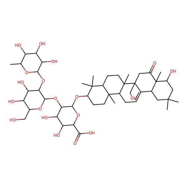 2D Structure of (2S,3S,4S,5R,6R)-6-[[(3S,4aR,6aR,6bR,8aR,9S,12aS,14aR,14bR)-9-hydroxy-6b-(hydroxymethyl)-4,4,6a,8a,11,11,14b-heptamethyl-8-oxo-2,3,4a,5,6,7,9,10,12,12a,14,14a-dodecahydro-1H-picen-3-yl]oxy]-5-[(2S,3R,4S,5S,6R)-4,5-dihydroxy-6-(hydroxymethyl)-3-[(2S,3R,4R,5R,6S)-3,4,5-trihydroxy-6-methyloxan-2-yl]oxyoxan-2-yl]oxy-3,4-dihydroxyoxane-2-carboxylic acid