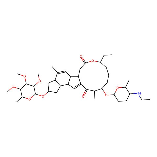2D Structure of (1S,2S,5R,7S,9S,10S,14R,15S,19S)-19-ethyl-15-[(2R,5S,6R)-5-(ethylamino)-6-methyloxan-2-yl]oxy-4,14-dimethyl-7-[(2R,3R,4R,5S,6S)-3,4,5-trimethoxy-6-methyloxan-2-yl]oxy-20-oxatetracyclo[10.10.0.02,10.05,9]docosa-3,11-diene-13,21-dione