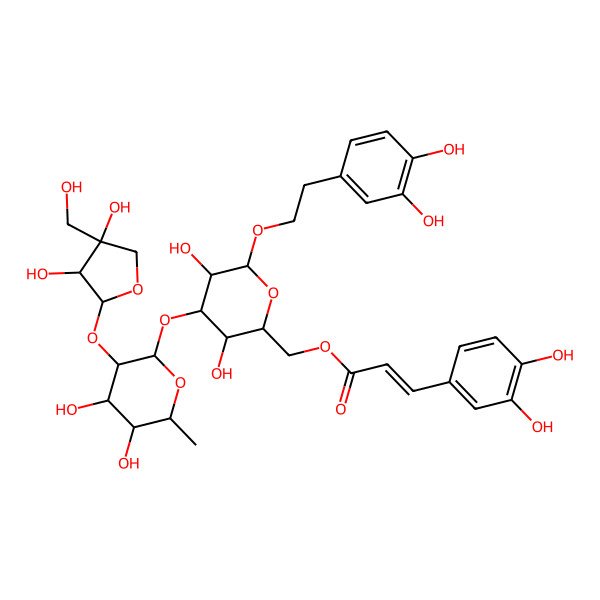 2D Structure of [(2R,3R,4S,5R,6R)-4-[(2S,3R,4R,5R,6S)-3-[(2S,3R,4R)-3,4-dihydroxy-4-(hydroxymethyl)oxolan-2-yl]oxy-4,5-dihydroxy-6-methyloxan-2-yl]oxy-6-[2-(3,4-dihydroxyphenyl)ethoxy]-3,5-dihydroxyoxan-2-yl]methyl (E)-3-(3,4-dihydroxyphenyl)prop-2-enoate