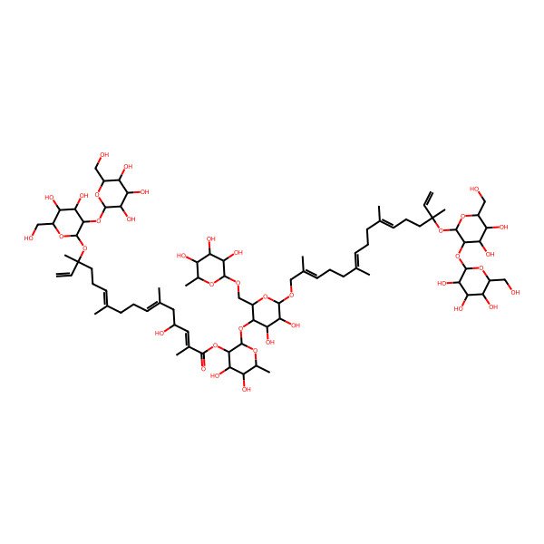 2D Structure of [(2S,3R,4R,5R,6S)-2-[(2R,3S,4R,5R,6R)-6-[(2Z,6E,10E,14S)-14-[(2S,3R,4S,5S,6R)-4,5-dihydroxy-6-(hydroxymethyl)-3-[(2S,3R,4S,5S,6R)-3,4,5-trihydroxy-6-(hydroxymethyl)oxan-2-yl]oxyoxan-2-yl]oxy-2,6,10,14-tetramethylhexadeca-2,6,10,15-tetraenoxy]-4,5-dihydroxy-2-[[(2R,3R,4R,5R,6S)-3,4,5-trihydroxy-6-methyloxan-2-yl]oxymethyl]oxan-3-yl]oxy-4,5-dihydroxy-6-methyloxan-3-yl] (2E,4S,6E,10E,14R)-14-[(2S,3R,4S,5R,6R)-4,5-dihydroxy-6-(hydroxymethyl)-3-[(2S,3R,4S,5S,6R)-3,4,5-trihydroxy-6-(hydroxymethyl)oxan-2-yl]oxyoxan-2-yl]oxy-4-hydroxy-2,6,10,14-tetramethylhexadeca-2,6,10,15-tetraenoate