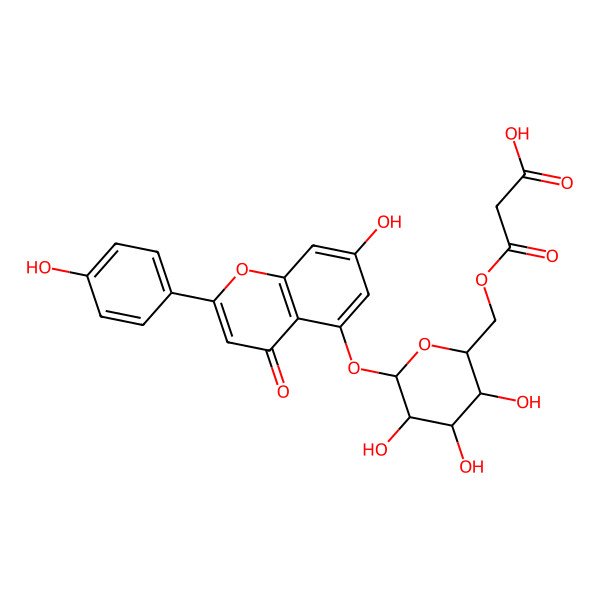 2D Structure of 3-oxo-3-[[(2R,3S,4S,5S,6S)-3,4,5-trihydroxy-6-[7-hydroxy-2-(4-hydroxyphenyl)-4-oxochromen-5-yl]oxyoxan-2-yl]methoxy]propanoic acid
