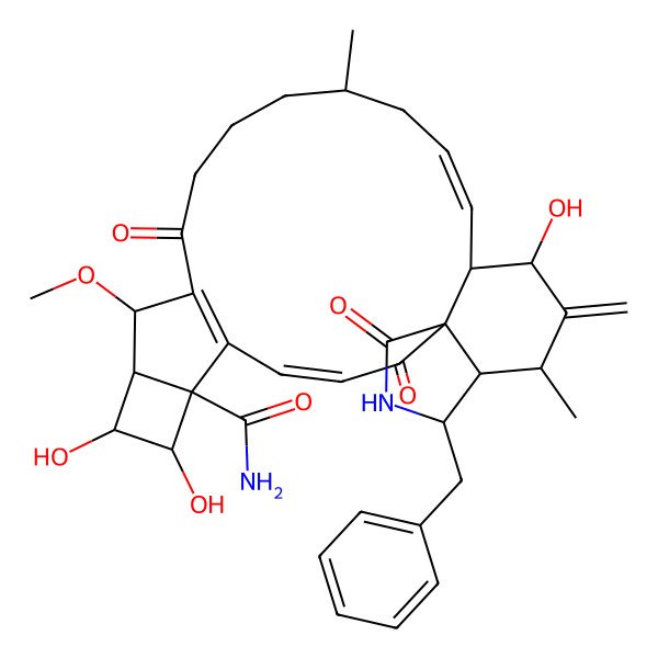 2D Structure of 25-Benzyl-7,8,21-trihydroxy-10-methoxy-16,23-dimethyl-22-methylidene-2,12,27-trioxo-26-azapentacyclo[18.7.0.01,24.05,11.06,9]heptacosa-3,5(11),18-triene-6-carboxamide
