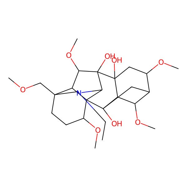 2D Structure of (1R,2S,3S,4S,5R,6S,8R,9S,10S,13S,16S,17R,18S)-11-ethyl-4,6,16,18-tetramethoxy-13-(methoxymethyl)-11-azahexacyclo[7.7.2.12,5.01,10.03,8.013,17]nonadecane-2,8,9-triol