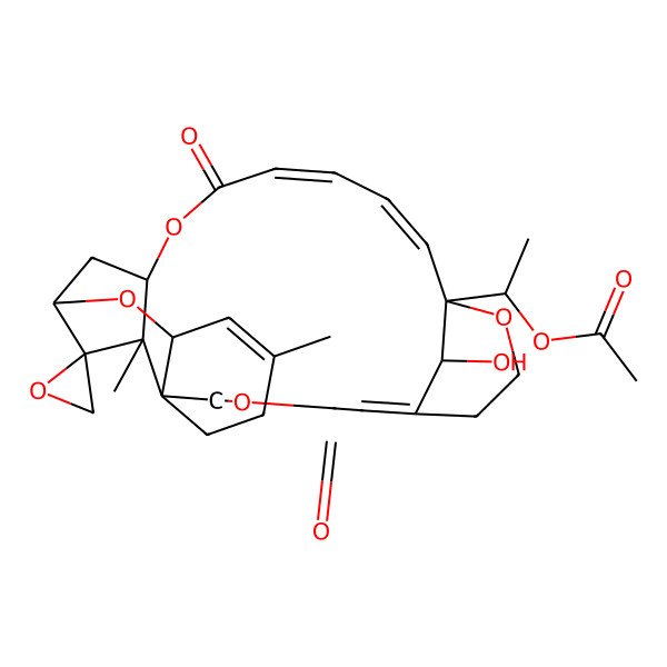 2D Structure of 1-(27-Hydroxy-9,15-dimethyl-3,18-dioxospiro[4,12,17,24-tetraoxapentacyclo[21.3.1.113,16.06,11.06,15]octacosa-1,9,19,21-tetraene-14,2'-oxirane]-23-yl)ethyl acetate