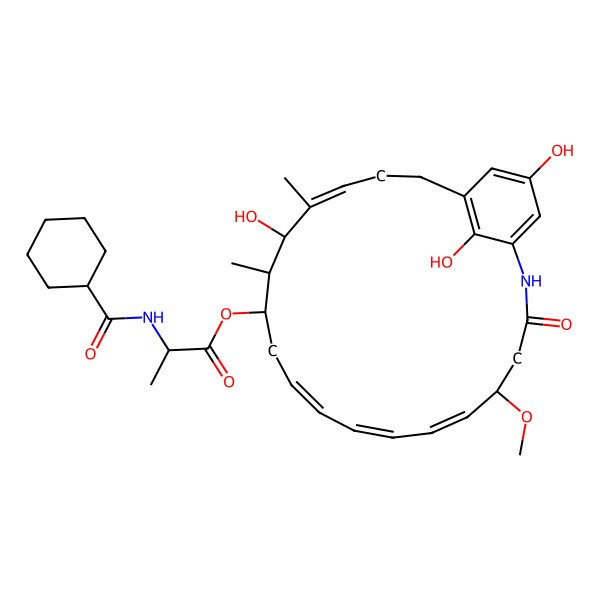 2D Structure of [(6Z,8E,10E,14S,15S,16E)-15,22,24-trihydroxy-5-methoxy-14,16-dimethyl-3-oxo-2-azabicyclo[18.3.1]tetracosa-1(23),6,8,10,16,20(24),21-heptaen-13-yl] (2S)-2-(cyclohexanecarbonylamino)propanoate