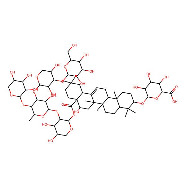 2D Structure of 6-[[8a-[3-[4-[3,5-Dihydroxy-4-[3,4,5-trihydroxy-6-(hydroxymethyl)oxan-2-yl]oxyoxan-2-yl]oxy-3-hydroxy-6-methyl-5-(3,4,5-trihydroxyoxan-2-yl)oxyoxan-2-yl]oxy-4,5-dihydroxyoxan-2-yl]oxycarbonyl-8-hydroxy-4,4,6a,6b,11,11,14b-heptamethyl-1,2,3,4a,5,6,7,8,9,10,12,12a,14,14a-tetradecahydropicen-3-yl]oxy]-3,4,5-trihydroxyoxane-2-carboxylic acid