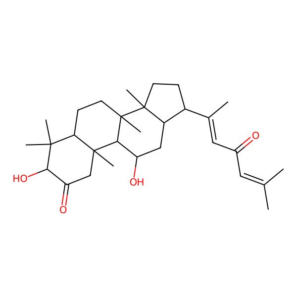 2D Structure of (3R,5R,8R,9R,10S,11R,13R,14R,17S)-3,11-dihydroxy-4,4,8,10,14-pentamethyl-17-[(2Z)-6-methyl-4-oxohepta-2,5-dien-2-yl]-1,3,5,6,7,9,11,12,13,15,16,17-dodecahydrocyclopenta[a]phenanthren-2-one