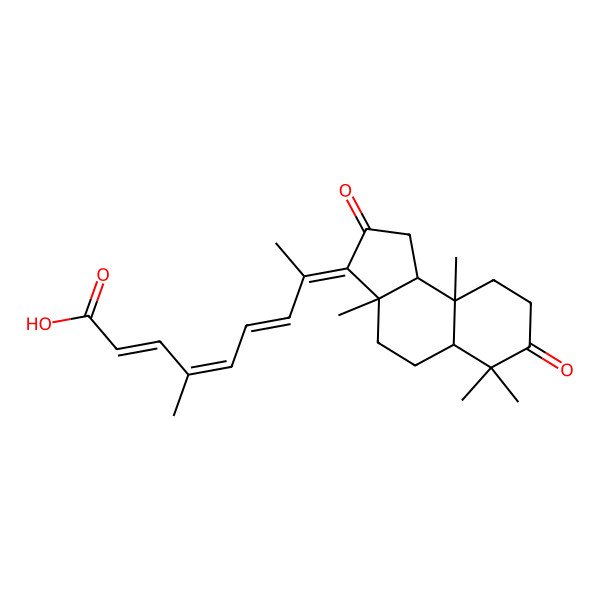 2D Structure of (2E,4E,6E,8Z)-8-[(3aS,5aR,9aR,9bS)-3a,6,6,9a-tetramethyl-2,7-dioxo-4,5,5a,8,9,9b-hexahydro-1H-cyclopenta[a]naphthalen-3-ylidene]-4-methylnona-2,4,6-trienoic acid