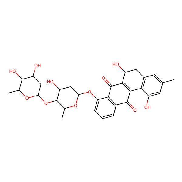 2D Structure of 8-[5-(4,5-Dihydroxy-6-methyloxan-2-yl)oxy-4-hydroxy-6-methyloxan-2-yl]oxy-1,6-dihydroxy-3-methyl-5,6-dihydrobenzo[a]anthracene-7,12-dione