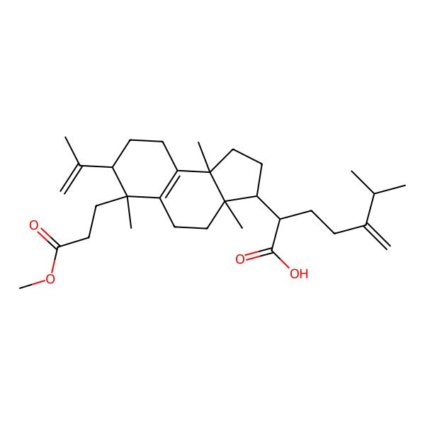 2D Structure of 2-[6-(3-Methoxy-3-oxopropyl)-3a,6,9b-trimethyl-7-prop-1-en-2-yl-1,2,3,4,5,7,8,9-octahydrocyclopenta[a]naphthalen-3-yl]-6-methyl-5-methylideneheptanoic acid
