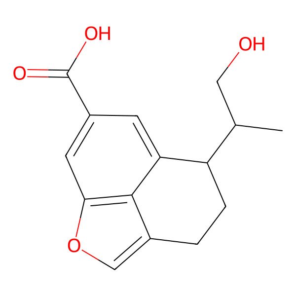 2D Structure of 7-(1-Hydroxypropan-2-yl)-2-oxatricyclo[6.3.1.04,12]dodeca-1(11),3,8(12),9-tetraene-10-carboxylic acid