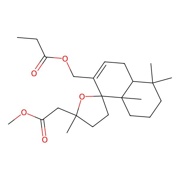2D Structure of [5'-(2-methoxy-2-oxoethyl)-5,5,5',8a-tetramethylspiro[4a,6,7,8-tetrahydro-4H-naphthalene-1,2'-oxolane]-2-yl]methyl propanoate