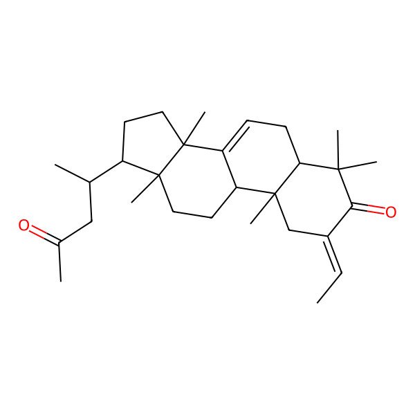 2D Structure of 2-ethylidene-4,4,10,13,14-pentamethyl-17-(4-oxopentan-2-yl)-5,6,9,11,12,15,16,17-octahydro-1H-cyclopenta[a]phenanthren-3-one