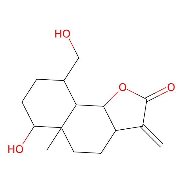2D Structure of 6-hydroxy-9-(hydroxymethyl)-5a-methyl-3-methylidene-4,5,6,7,8,9,9a,9b-octahydro-3aH-benzo[g][1]benzofuran-2-one