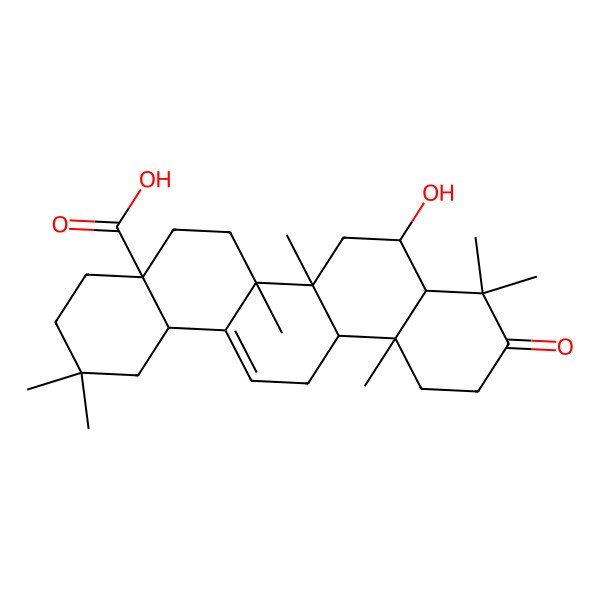 2D Structure of (4aS,6aR,6aS,6bR,8S,8aR,12aR,14bS)-8-hydroxy-2,2,6a,6b,9,9,12a-heptamethyl-10-oxo-3,4,5,6,6a,7,8,8a,11,12,13,14b-dodecahydro-1H-picene-4a-carboxylic acid