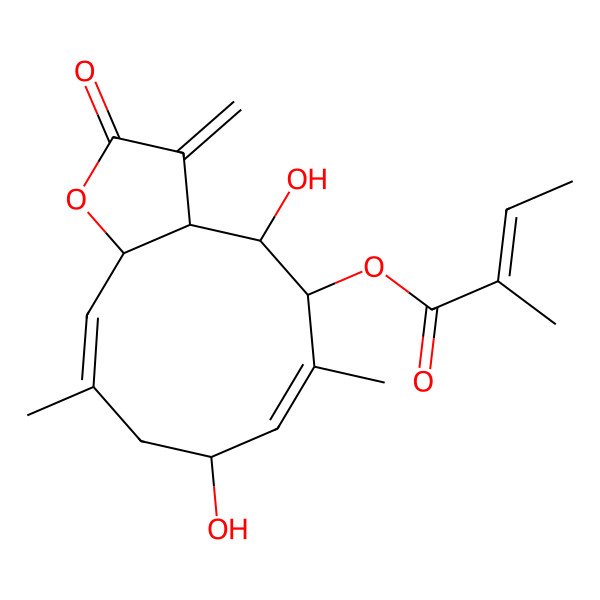 2D Structure of (4,8-Dihydroxy-6,10-dimethyl-3-methylidene-2-oxo-3a,4,5,8,9,11a-hexahydrocyclodeca[b]furan-5-yl) 2-methylbut-2-enoate