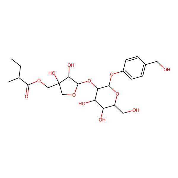 2D Structure of [(3S,4R,5S)-5-[(2S,3R,4S,5S,6R)-4,5-dihydroxy-6-(hydroxymethyl)-2-[4-(hydroxymethyl)phenoxy]oxan-3-yl]oxy-3,4-dihydroxyoxolan-3-yl]methyl (2S)-2-methylbutanoate