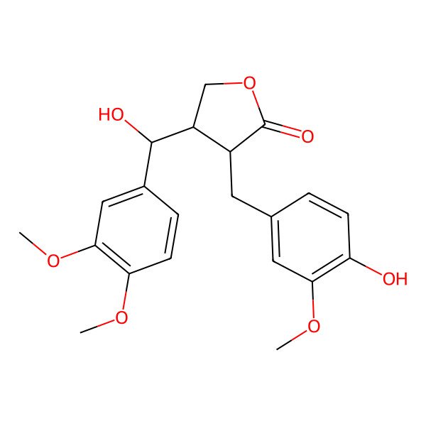 2D Structure of (3R,4R)-4-[(S)-(3,4-dimethoxyphenyl)-hydroxymethyl]-3-[(4-hydroxy-3-methoxyphenyl)methyl]oxolan-2-one