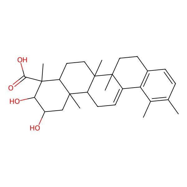 2D Structure of (2R,3R,4S,4aR,6aR,6bS,14aS,14bR)-2,3-dihydroxy-4,6a,6b,11,12,14b-hexamethyl-1,2,3,4a,5,6,7,8,14,14a-decahydropicene-4-carboxylic acid 2D Structure of (2R,3R,4S,4aR,6aR,6bS,14aS,14bR)-2,3-dihydroxy-4,6a,6b,11,12,14b-hexamethyl-1,2,3,4a,5,6,7,8,14,14a-decahydropicene-4-carboxylic acid