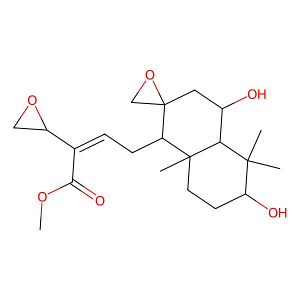 2D Structure of methyl 4-(4,6-dihydroxy-5,5,8a-trimethylspiro[3,4,4a,6,7,8-hexahydro-1H-naphthalene-2,2'-oxirane]-1-yl)-2-(oxiran-2-yl)but-2-enoate