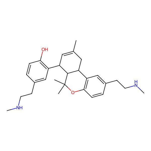 2D Structure of 2-[(6aS,7R,10aR)-6,6,9-trimethyl-2-[2-(methylamino)ethyl]-6a,7,10,10a-tetrahydrobenzo[c]chromen-7-yl]-4-[2-(methylamino)ethyl]phenol