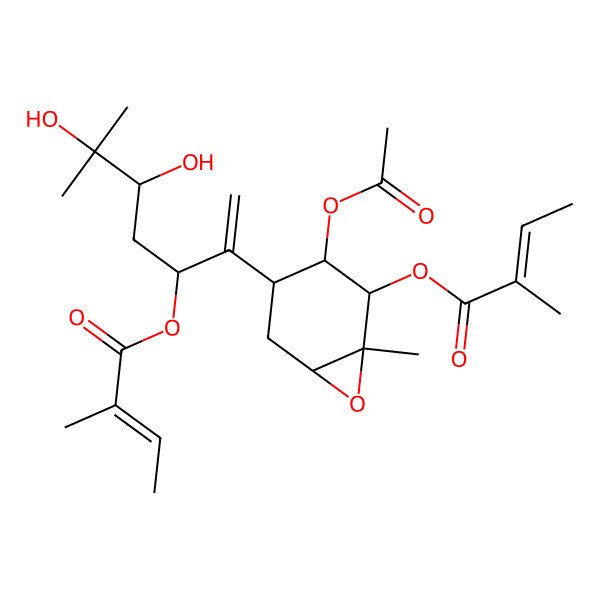 2D Structure of [(1R,3S,4R,6R)-3-acetyloxy-4-[5,6-dihydroxy-6-methyl-3-[(Z)-2-methylbut-2-enoyl]oxyhept-1-en-2-yl]-1-methyl-7-oxabicyclo[4.1.0]heptan-2-yl] 2-methylbut-2-enoate