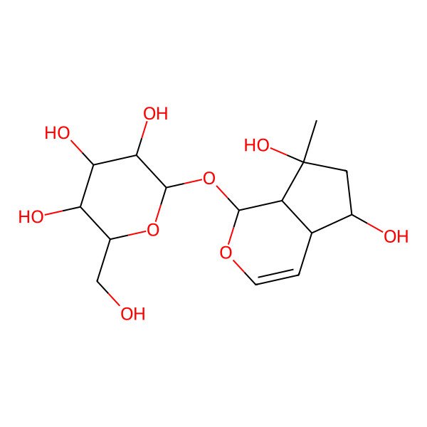 2D Structure of (2S,3R,4S,5S,6R)-2-[[(1S,4aR,5R,7S,7aR)-5,7-dihydroxy-7-methyl-4a,5,6,7a-tetrahydro-1H-cyclopenta[c]pyran-1-yl]oxy]-6-(hydroxymethyl)oxane-3,4,5-triol