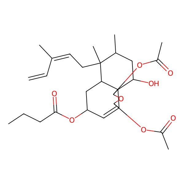 2D Structure of [1,3-Diacetyloxy-10-hydroxy-7,8-dimethyl-7-(3-methylpenta-2,4-dienyl)-1,3,5,6,6a,8,9,10-octahydrobenzo[d][2]benzofuran-5-yl] butanoate