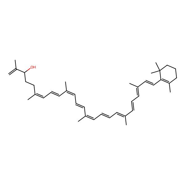 2D Structure of (3R,6E,8E,10E,12E,14E,16E,18E,20E,22E,24E)-2,6,10,14,19,23-hexamethyl-25-(2,6,6-trimethylcyclohexen-1-yl)pentacosa-1,6,8,10,12,14,16,18,20,22,24-undecaen-3-ol