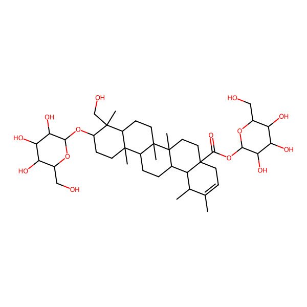 2D Structure of [3,4,5-trihydroxy-6-(hydroxymethyl)oxan-2-yl] 9-(hydroxymethyl)-1,2,6a,6b,9,12a-hexamethyl-10-[3,4,5-trihydroxy-6-(hydroxymethyl)oxan-2-yl]oxy-4,5,6,6a,7,8,8a,10,11,12,13,14,14a,14b-tetradecahydro-1H-picene-4a-carboxylate