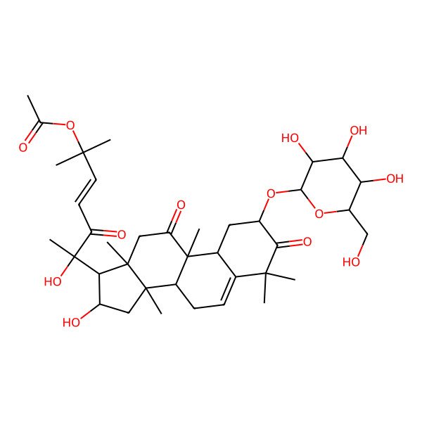 2D Structure of [(E,6R)-6-hydroxy-6-[(2S,8S,9R,10R,13R,14S,16R,17R)-16-hydroxy-4,4,9,13,14-pentamethyl-3,11-dioxo-2-[(2R,3R,4R,5R,6R)-3,4,5-trihydroxy-6-(hydroxymethyl)oxan-2-yl]oxy-2,7,8,10,12,15,16,17-octahydro-1H-cyclopenta[a]phenanthren-17-yl]-2-methyl-5-oxohept-3-en-2-yl] acetate