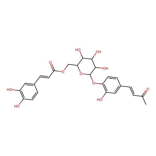 2D Structure of [(2R,3S,4S,5R,6S)-3,4,5-trihydroxy-6-[2-hydroxy-4-[(E)-3-oxobut-1-enyl]phenoxy]oxan-2-yl]methyl (E)-3-(3,4-dihydroxyphenyl)prop-2-enoate
