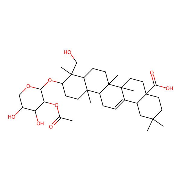 2D Structure of 10-(3-Acetyloxy-4,5-dihydroxyoxan-2-yl)oxy-9-(hydroxymethyl)-2,2,6a,6b,9,12a-hexamethyl-1,3,4,5,6,6a,7,8,8a,10,11,12,13,14b-tetradecahydropicene-4a-carboxylic acid