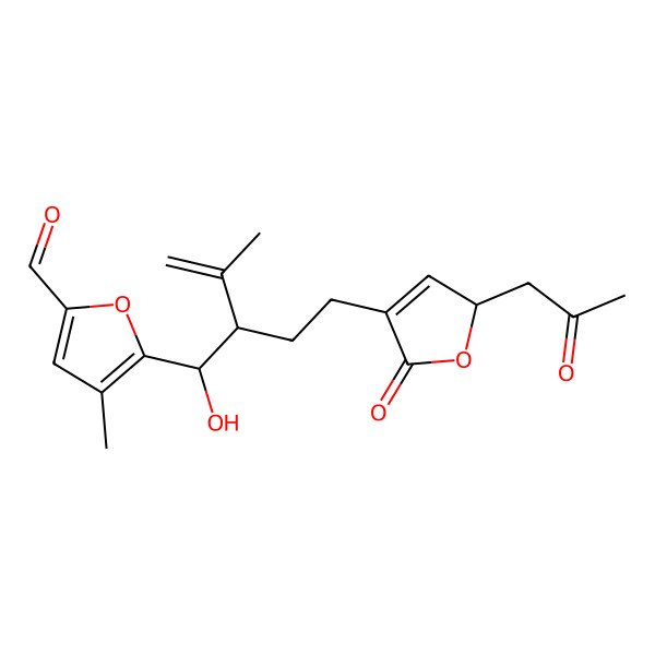 2D Structure of 5-[1-hydroxy-3-methyl-2-[2-[5-oxo-2-(2-oxopropyl)-2H-furan-4-yl]ethyl]but-3-enyl]-4-methylfuran-2-carbaldehyde