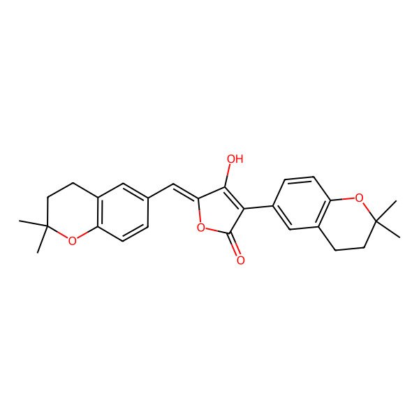 2D Structure of (5Z)-3-(2,2-dimethyl-3,4-dihydrochromen-6-yl)-5-[(2,2-dimethyl-3,4-dihydrochromen-6-yl)methylidene]-4-hydroxyfuran-2-one