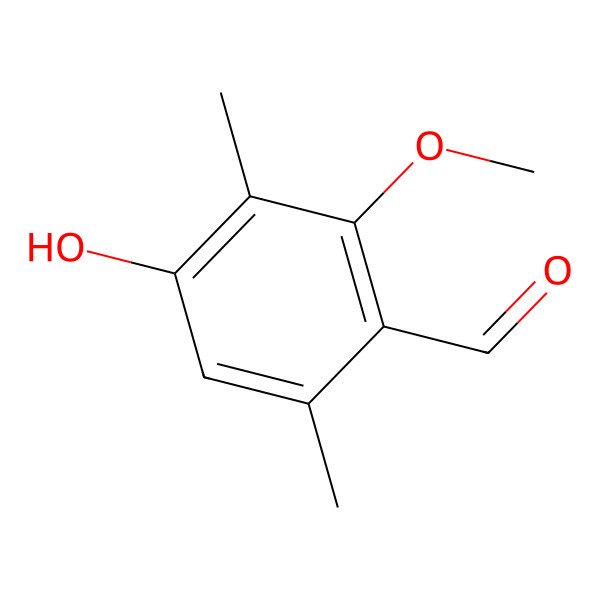 2D Structure of Benzaldehyde, 4-hydroxy-2-methoxy-3,6-dimethyl-