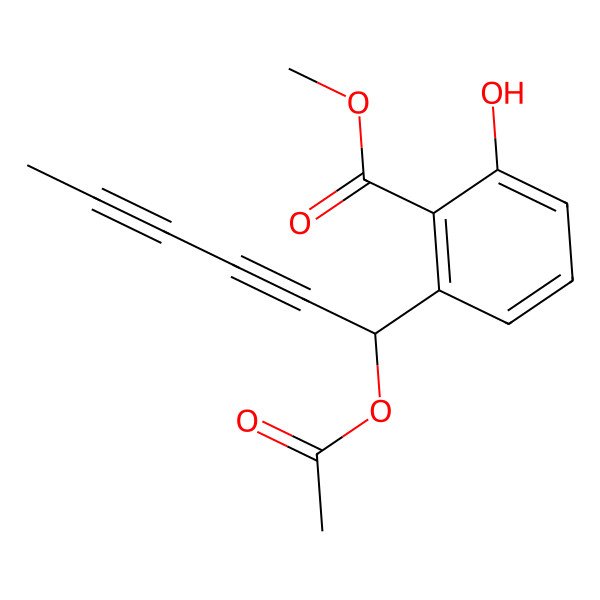 2D Structure of Benzoic acid, 2-[1-(acetyloxy)-2,4-hexadiynyl]-6-hydroxy-, methyl ester