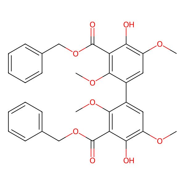 2D Structure of Benzyl 2-hydroxy-5-(4-hydroxy-2,5-dimethoxy-3-phenylmethoxycarbonylphenyl)-3,6-dimethoxybenzoate