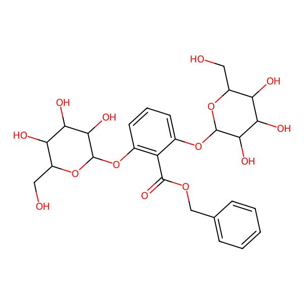 2D Structure of Benzyl 2,6-bis[[3,4,5-trihydroxy-6-(hydroxymethyl)oxan-2-yl]oxy]benzoate