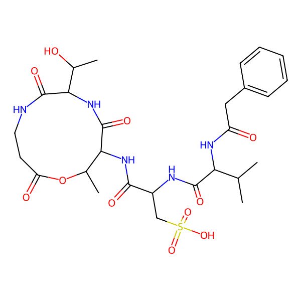 2D Structure of benzylcarbonyl-DL-Val-DL-Cys(O3H)-DL-xiThr(1)-DL-xiThr-bAla-(1)