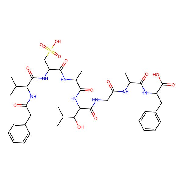2D Structure of benzylcarbonyl-Val-D-Cys(O3H)-Ala-D-Leu(3S-OH)-Gly-D-Ala-Phe-OH