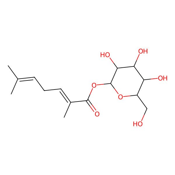 2D Structure of I(2)-D-Glucopyranose, 1-[(2E)-2,6-dimethyl-2,5-heptadienoate]